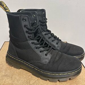 Dr. Martens Black Lace-Up Canvas Combat Boots with Yellow Stitching